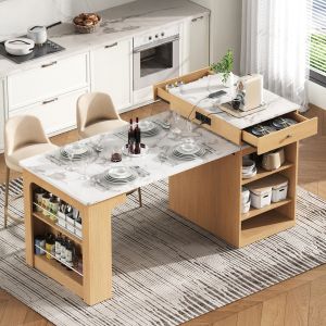 Ilha de cozinha extensível natural 92x80x71cm