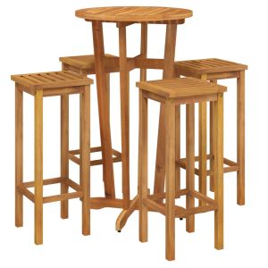 vidaXL mesa y taburetes altos de jardín 5 pzas madera maciza acacia