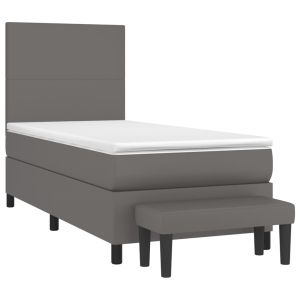 vidaXL cama box spring con colchón cuero sintético gris 90x200 cm