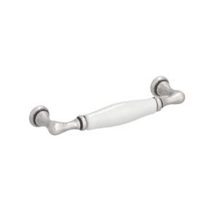 Puxador para mobiliário zamac e porcelana 96 mm entre centros lote  25