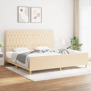 Cama com cabeceira 200x200 cm tecido cor creme