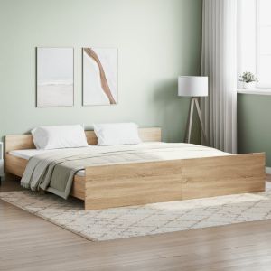 Cama c/ painéis de cabeceira e pés carvalho sonoma