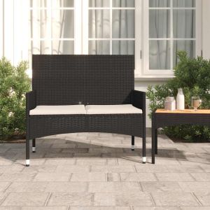 Banco de jardim de 2 lugares com almofadões vime pe preto pbk753729