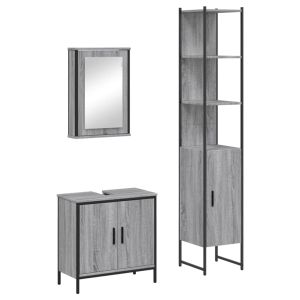 3 pcs conjunto móveis casa de banho madeira proc. Cinza sonoma
