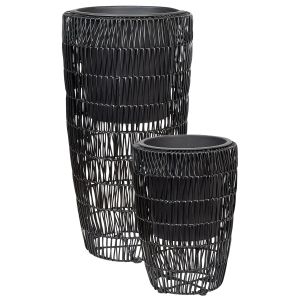 Conjunto de 2 vasos para plantas chelone 26/34 cm rattan sintético preto