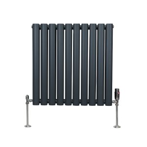 Radiador de coluna oval 600 x 600 & válvulas cromadas trv | cinza