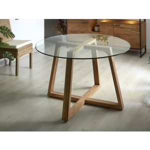 Mesa de jantar scarpa em acácia/cristal, 130x130x76cm