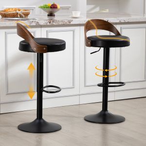 Conjunto de 2 bancos de bar giratórios 360° em pu preto ajustáveis