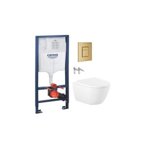 Conjunto grohe + sanita roca ona 53 rimless + skate ouro
