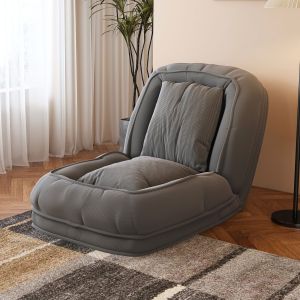 Sofá-cama dobrável ergonómico em tecido cinzento com 2 almofadas
