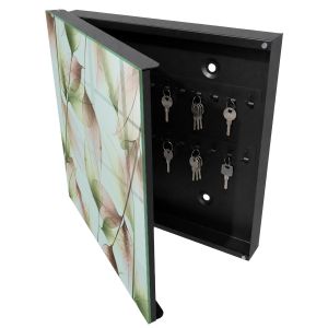 Caixa para chaves de vidro 30x30x5 folhas da natureza, abertura à esquerda