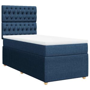 vidaXL cama box spring con colchón tela azul 90x190 cm