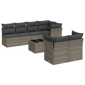 vidaXL set de sofás de jardín 8 pzas y cojines ratán sintético gris