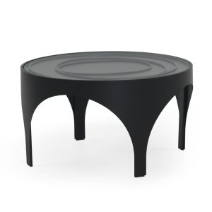 Mesa de centro em metal preto com tampo de vidro, 70x70x38cm