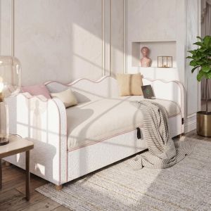 Cama articulada 90x200cm bouclé com arrumação e usb type c bege