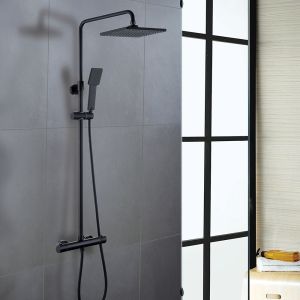 Kibath coluna de duche termostática quadrada 83-120 cm em latão preto mate