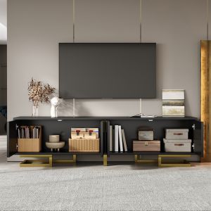 Móvel para tv, puxadores dourados + pernas douradas, preto