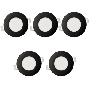 Pack x5 downlight LED embutido 12v, 3w, luz neutra 4200k. Moldura preta