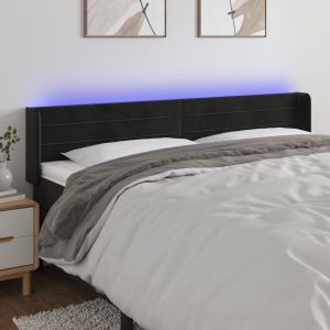 Cabeceira de cama c/ luzes LED veludo 183x16x78/88 cm preto ptob1918