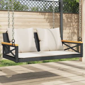 Banco baloiço com almofadões 109x62x40 cm vime pe preto