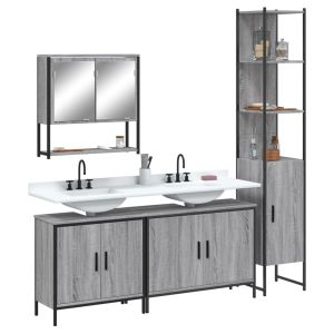 4 pcs conjunto móveis casa de banho madeira proc. Cinza sonoma
