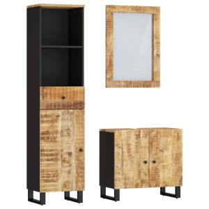 3 pcs conj. Móveis p/ casa de banho madeira mangueira maciça