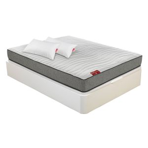 Colchão 105x190cm, sommier com arrumação e 2 almofadas pikolin live branco