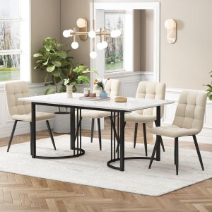 Conjunto mesa e 4 cadeiras de jantar 140x80 cm branco mdf e veludo