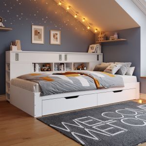 Cama multifuncional 140x190cm com arrumação mdf – branco