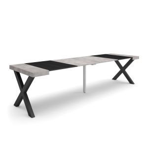 Mesa consola extensível, 58/302x90x73cm, cimento, pés de madeira rf2823