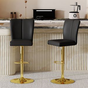 Conjunto de 2 bancos de bar giratórios e reguláveis em preto e dourado