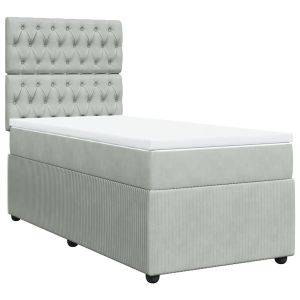 vidaXL cama box spring con colchón terciopelo gris claro 90x190 cm