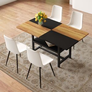 Conjunto mesa jantar retangular 160cm mdf/metal 4 cadeiras pele sintética