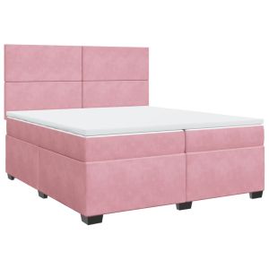 vidaXL cama box spring con colchón terciopelo rosa 200x200 cm
