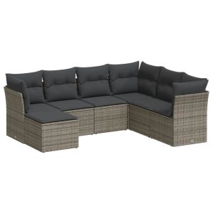 vidaXL set de sofás de jardín 7 piezas con cojines ratán pe gris