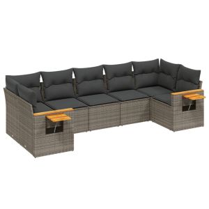 vidaXL set de sofás de jardín 7 piezas con cojines ratán pe gris