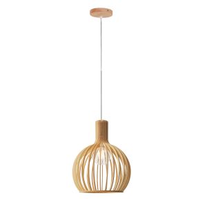 Candeeiro suspenso em madeira minka ø28cm – cúpula feita à mão com encaixe