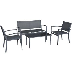 Conjunto de mobiliário de jardim em metal "lino ii" - 4 lugares - preto