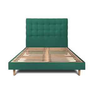 Cama de 135x190 cm com cabeceira estofada - tecido de veludo - verde