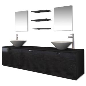 Conjunto móveis casa de banho 10 pcs + bacia com torneira preto