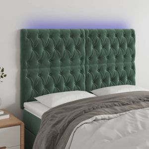 Cabeceira de cama c/ LED veludo 160x7x118/128 cm verde-escuro