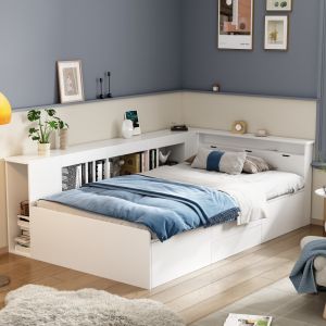 Cama infantil 90x200cm com arrumação mdf branca