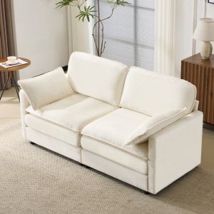 Sofá 2 lugares em tecido canelado branco design moderno