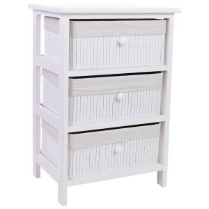 Chiffonier de madeira branco 3 gavetas bambu 40x29x58 cm