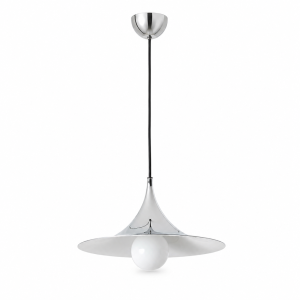 Candeeiro suspenso cromado tipo trombeta d30 cm e14 cabo 380 cm
