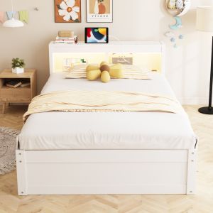 Sofá cama individual 90x200cm tomada LED arrumação hidráulica mdf branco