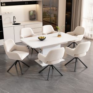 Conjunto mesa de jantar extensível com 6 cadeiras bege
