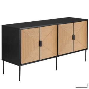 Aparador de yute e estilo boho, 2 espacios e 150x47x77cm, preto/castanho