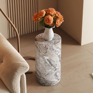 Mesa de centro redonda cinza mármore 55x30cm