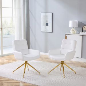 Cadeira de jantar giratória em pu branco com pernas douradas 85 cm
